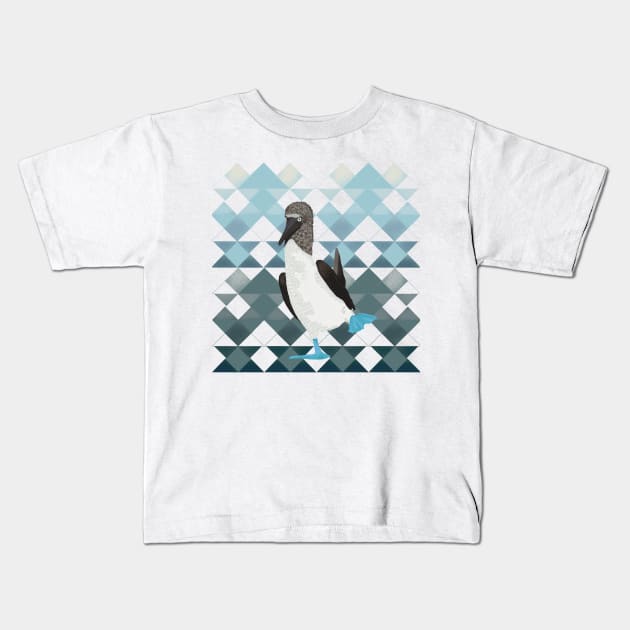 Booby Bird on Geometric Pattern Kids T-Shirt by Suneldesigns